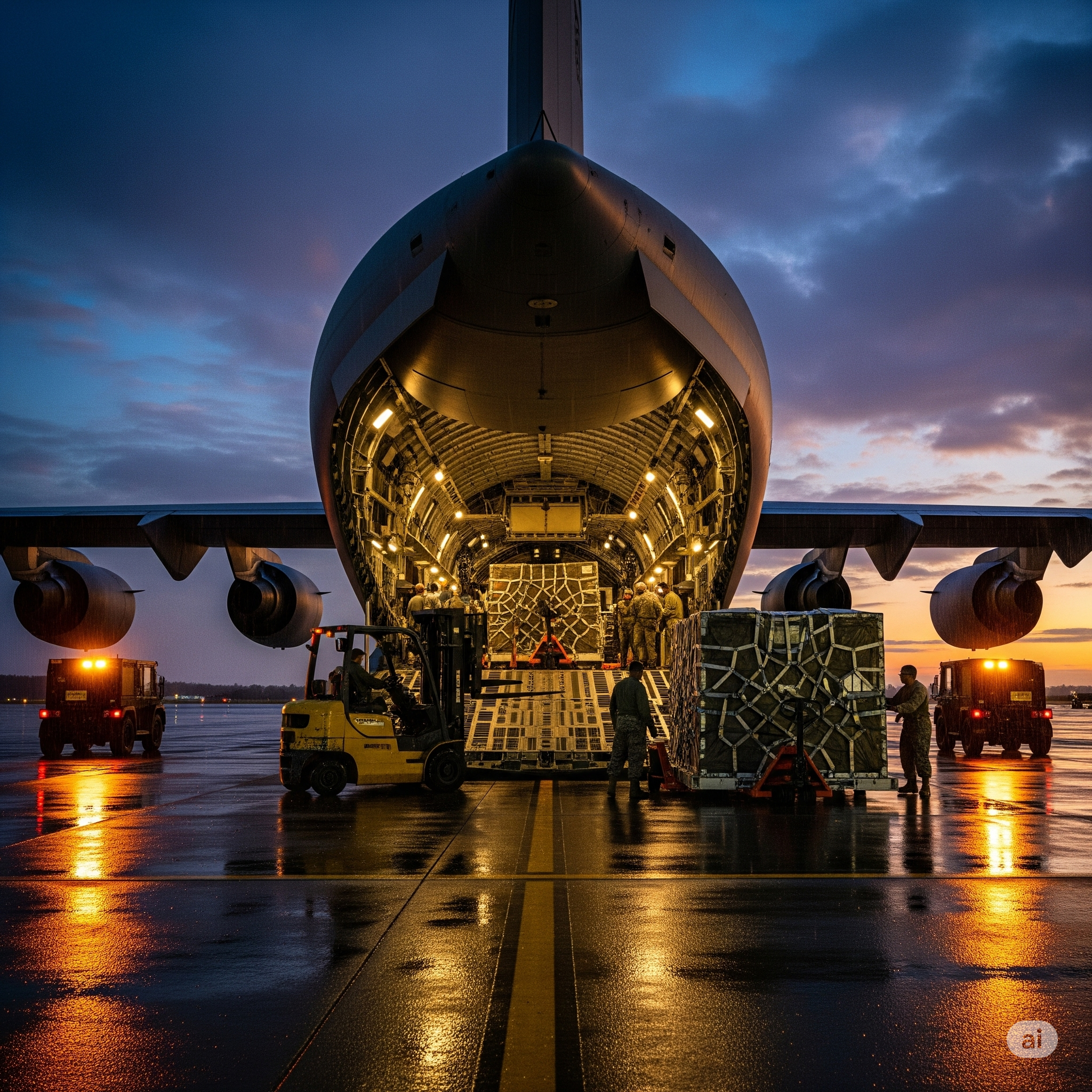 Cargo airplane loading scene, vector